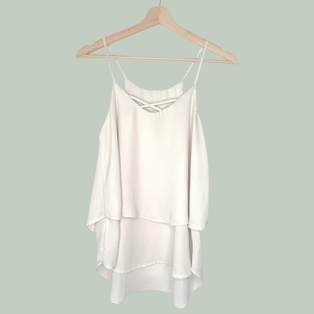 Miami Cream Layered High Neck Cami Spaghetti Strap Tiered Blouse Small 30408fx